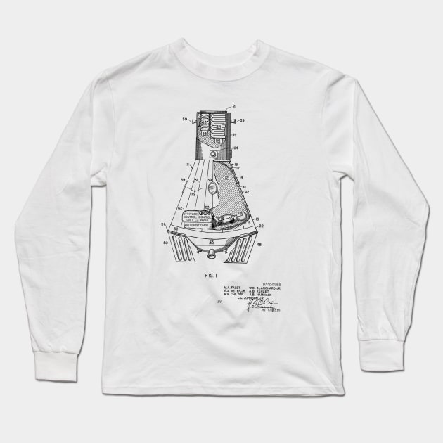 Space Capsule Vintage Patent Hand Drawing Long Sleeve T-Shirt by TheYoungDesigns